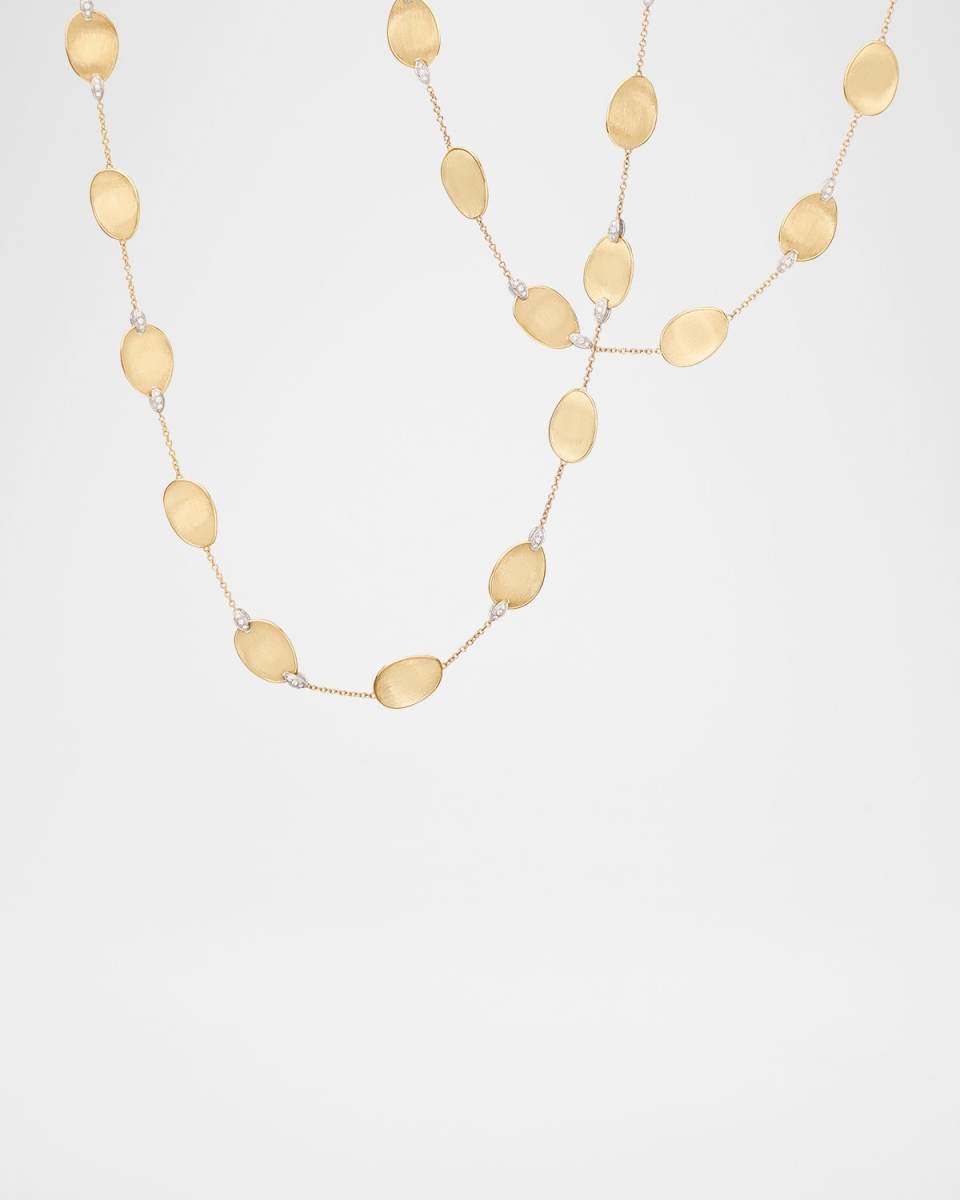 18K Gold Lunaria Long Necklace with Diamond Accents